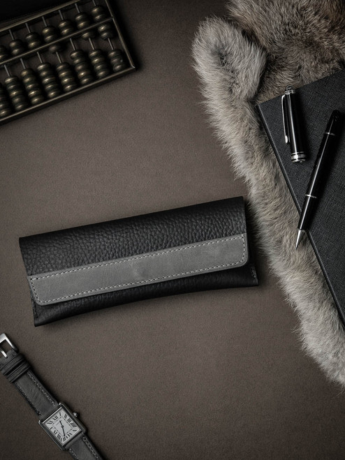 Black and Grey Leather Watch Wallet - Bas and Lokes Black and Grey Leather Watch Wallet - Bas and Lokes