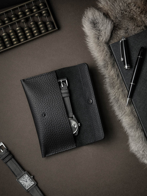 Black Leather Watch Wallet - Bas and Lokes Black Leather Watch Wallet - Bas and Lokes