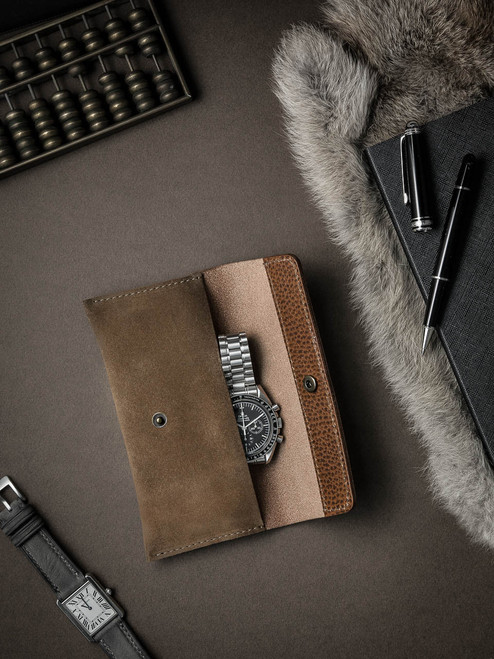 Tan Suede Watch Wallet - Bas and Lokes Tan Suede Watch Wallet - Bas and Lokes