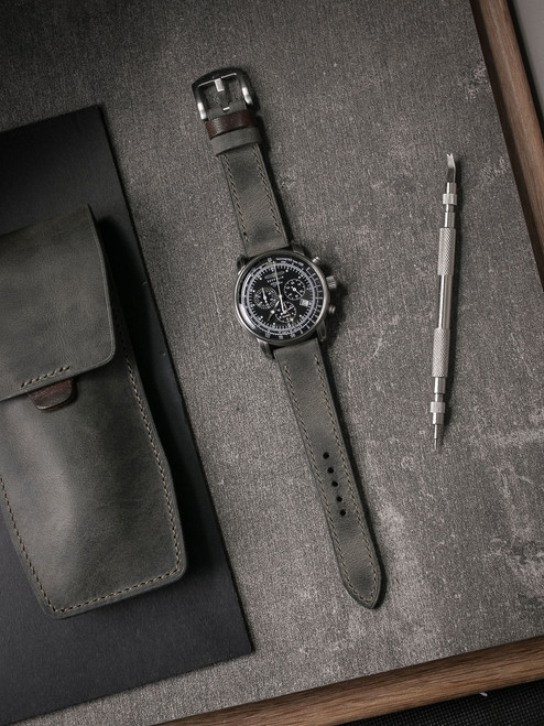 Grey Green Leather Watch Straps - Bas and Lokes