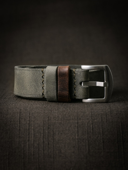 Grey Green Leather One-Piece Single Pass Watch Strap - Bas and Lokes