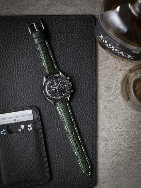 Bas and Lokes Dark Green Handcrafted Leather Watch Strap