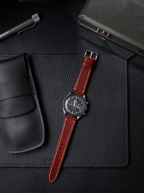 "Hughes" Red Hot Textured Leather Watch Strap