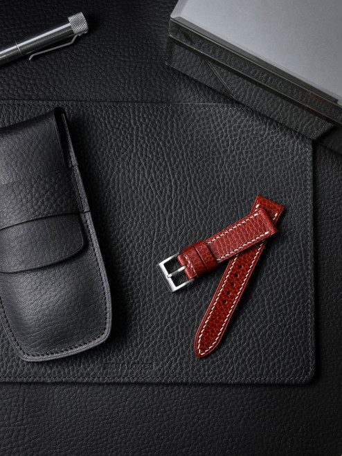 "Hughes" red leather watch strap