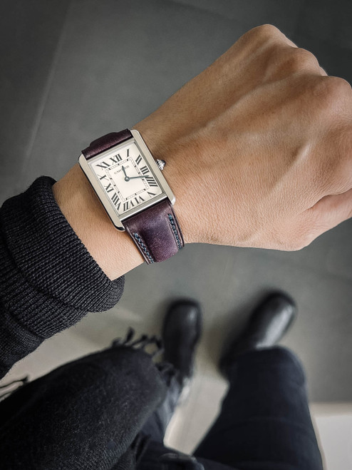 Cartier Tank Solo Purple leather watch strap - bas and lokes