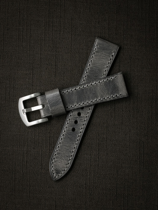 Grey handcrafted leather watch strap