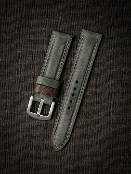 "Forbes" Vintage Grey Green Leather Watch Strap