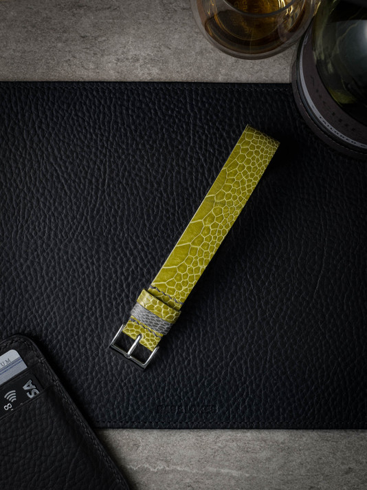 Chartreuse green ostrich leather NATO strap