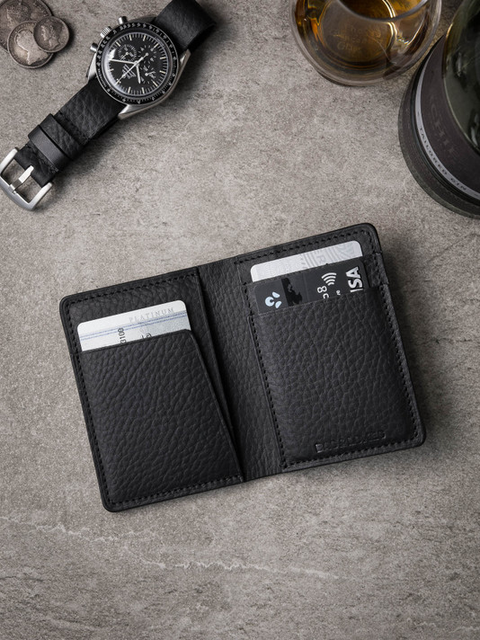Black handcrafted leather bifold wallet
