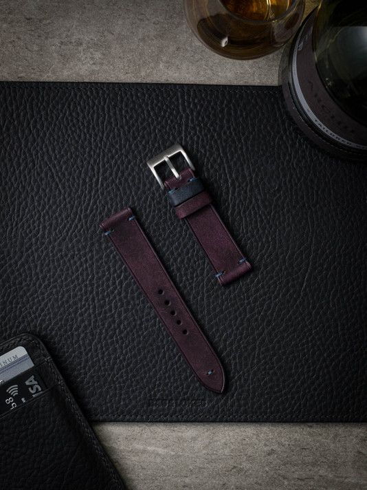 Purple leather watch strap