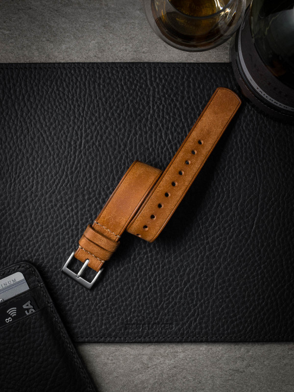 Tan Butterscotch One-Piece Single Pass Watch Strap  - Bas and Lokes