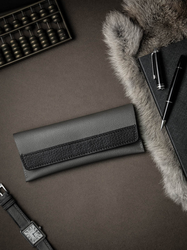 Grey Leather Watch Pouch - Bas and Lokes Grey Leather Watch Pouch - Bas and Lokes