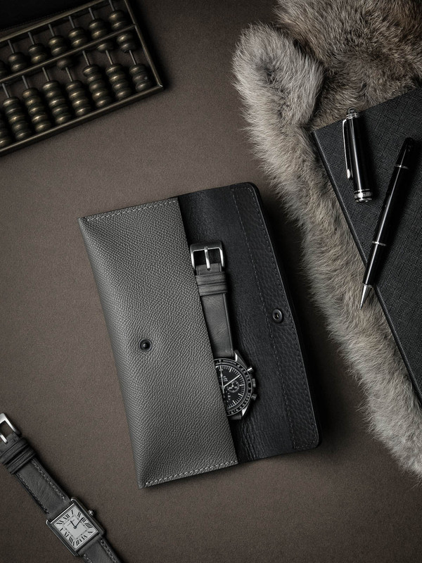 Grey Leather Watch Pouch - Bas and Lokes Grey Leather Watch Pouch - Bas and Lokes