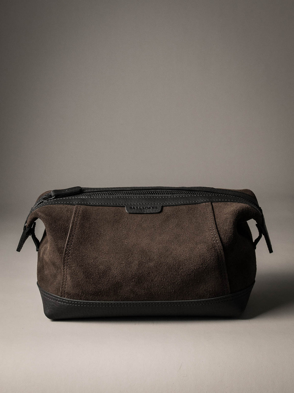 Ballenger Brown Suede and Black Leather Toiletry Bag Bas and Lokes