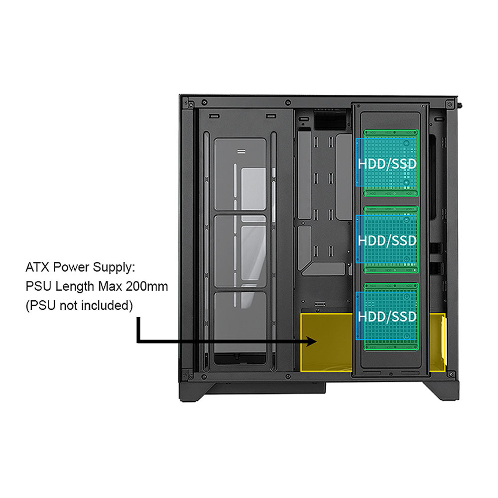 b-Pellucid ATX HDD / SSD Bays & PSU Position