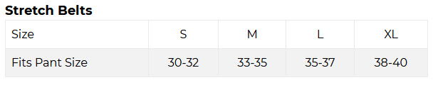 TM Belt Size Chart