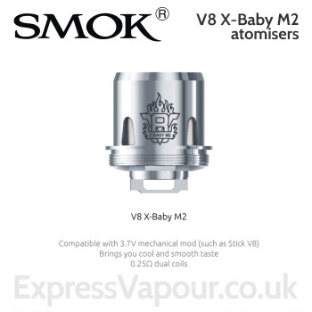 3 pack - TFV8 X-BABY M2 atomisers. 0.25ohm dual coil.