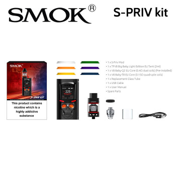SMOK S-PRIV kit - TFV8 Big Baby 2ml light edition tank with S-PRIV Skull 225w Mod SMOK S-PRIV kit - TFV8 Big Baby 2ml light edition tank with S-PRIV Skull 225w Mod