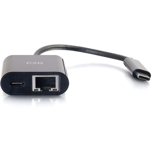C2G USB C Ethernet Adapter with Power - Black 29749