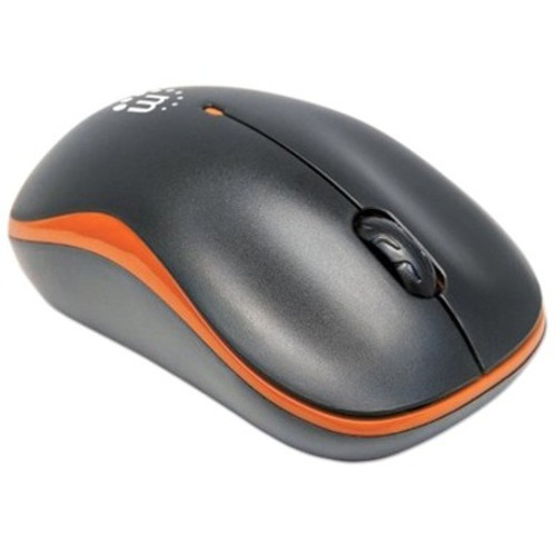 Manhattan Success Wireless Mouse, Black/Orange, 1000dpi, 2.4Ghz (up to 10m), USB, Optical, Three Button with Scroll Wheel, USB micro receiver, AA battery (included), Low friction base, Three Year Warranty, Blister 179409