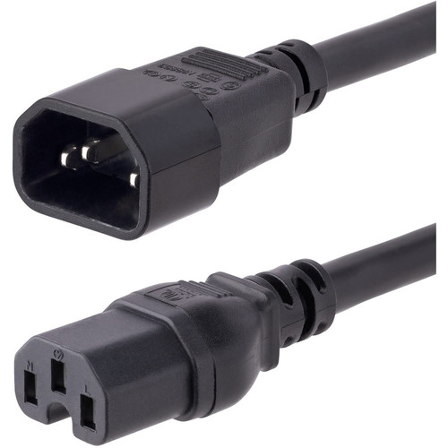 StarTech.com 10ft (3m) Heavy Duty Extension Cord, IEC C14 to IEC C15 Black Extension Cord, 15A 125V, 14AWG, Heavy Gauge Power Cable H1415-10F-POWER-CORD