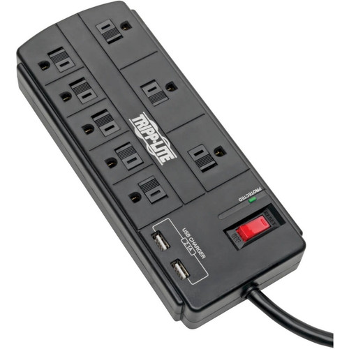 Tripp Lite Surge Protector Power Strip 8-Outlet 2 USB Charging Ports 8ft Cord - 8 x NEMA 5-15R, 2 x USB - 1875 VA - 1200 J - 120 V AC Input TLP88USBB