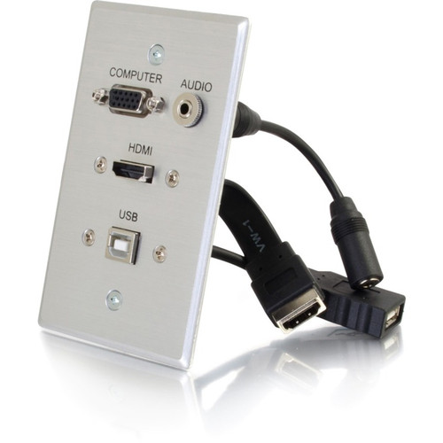 C2G HDMI, VGA, 3.5mm Audio and USB Pass Through Single Gang Wall Plate - Aluminum 39707