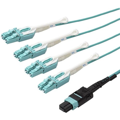 StarTech.com 10m 30 ft MPO / MTP to LC Breakout Cable - Plenum Rated Fiber Optic Cable - OM3 Multimode, 40Gb - Push/Pull-Tab - Aqua Fiber Patch Cable MPO8LCPL10M