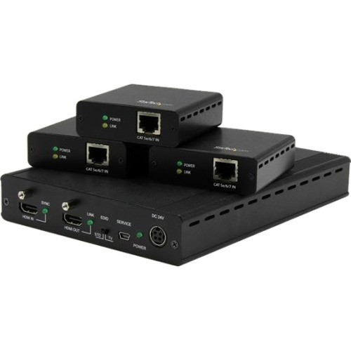 StarTech.com 3 Port HDBaseT Extender Kit with 3 Receivers - 1x3 HDMI over CAT5 Splitter - 1-to-3 HDBaseT Distribution System - Up to 4K ST124HDBT