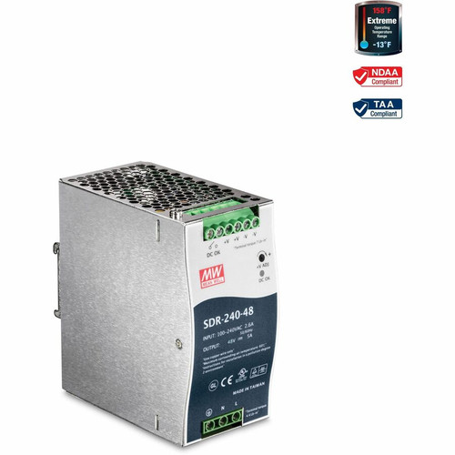 TRENDnet 240W Single Output Industrial DIN-Rail Power Supply, Extreme Operating Temp Range -25 to 70 &deg;C(-13 to 158 &deg;F) Built-in Active PFC, Passive Cooling, DIN-Rail Mount, Silver, TI-S24048 TI-S24048