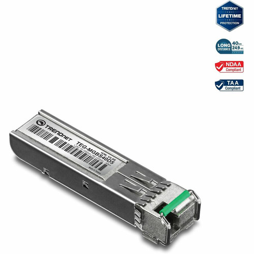 TRENDnet SFP to RJ45 Dual Wavelength Single-Mode LC Module; TEG-MGBS40D5; Must Pair with TEG-MGBS40D3 or a Compatible Module; Up to 40km (24.9 miles); Standard SFP Slot Compatible; Lifetime Protection TEG-MGBS40D5