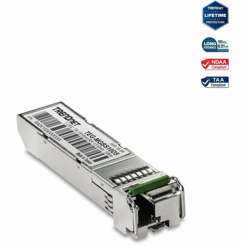 TRENDnet SFP to RJ45 Dual Wavelength Single-Mode LC Module; TEG-MGBS10D5; Must Pair with TEG-MGBS10D3 or a Compatible Module; Up to 10 km (6.2 Miles); Compatible with Standard SFP; Lifetime Protection TEG-MGBS10D5