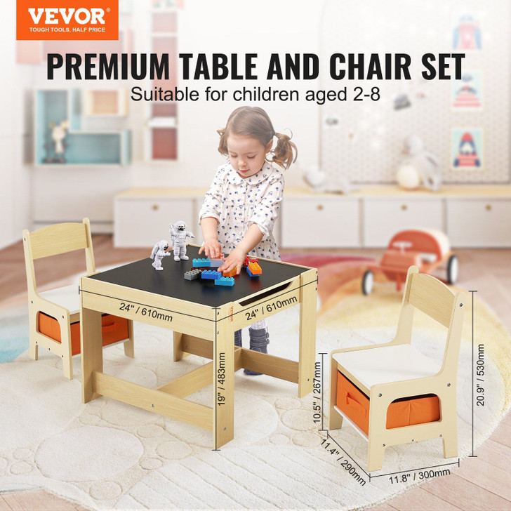 VEVOR Multi-Function Kids Table and Chair Set with Storage for Arts, Crafts, and Learning