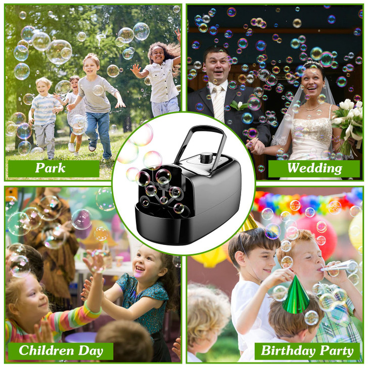 Bubble Maker Automatic Bubble Blower Portable Bubble Blowing Machine with 2 Speeds Handle 3000-4000 Bubbles Per Minute Plug-In Battery Powered