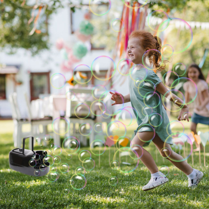 Bubble Maker Automatic Bubble Blower Portable Bubble Blowing Machine with 2 Speeds Handle 3000-4000 Bubbles Per Minute Plug-In Battery Powered