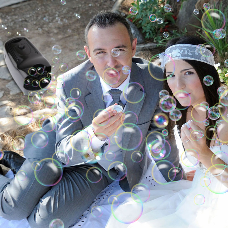 Bubble Maker Automatic Bubble Blower Portable Bubble Blowing Machine with 2 Speeds Handle 3000-4000 Bubbles Per Minute Plug-In Battery Powered