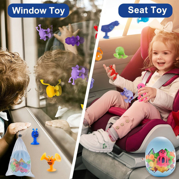 Suction Toys For Baby; Bath Toys For Kids Ages 4-8; 40pcs Toddler Stress Release Sensory Toys; Silicone Suction Cup Animal With Dinosaur Eggshell Storage; Educational Gift For Boys Girls Age 3+