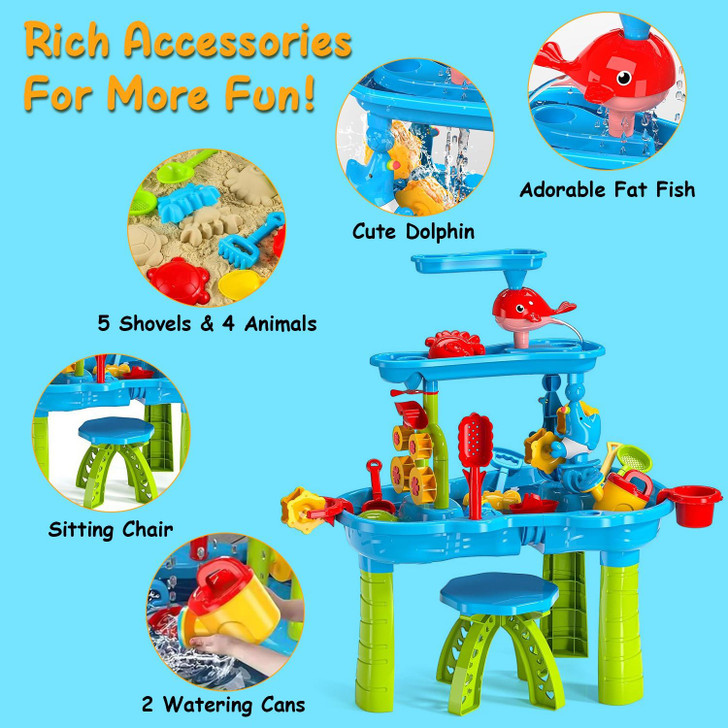 Kid Sand Water Table Toddler Water Activity Table Rain Showers Play Table Toy for 3-6 Years Old Sensory Exercise Friendship Building
