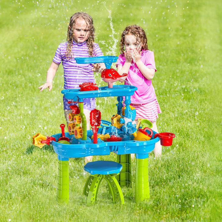 Kid Sand Water Table Toddler Water Activity Table Rain Showers Play Table Toy for 3-6 Years Old Sensory Exercise Friendship Building