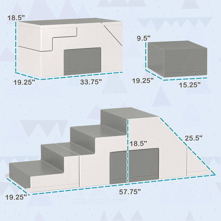 Qaba 2 Piece Foam Climbing Toys for Toddlers 1-3 Years, for Slide, Climb and Crawl, Light Gray
