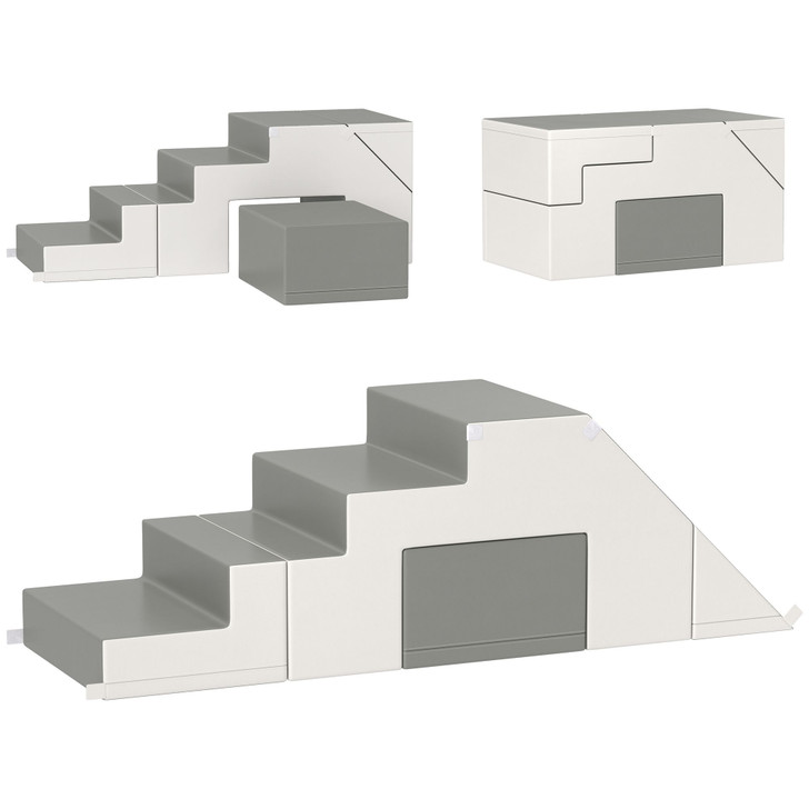 Qaba 2 Piece Foam Climbing Toys for Toddlers 1-3 Years, for Slide, Climb and Crawl, Light Gray