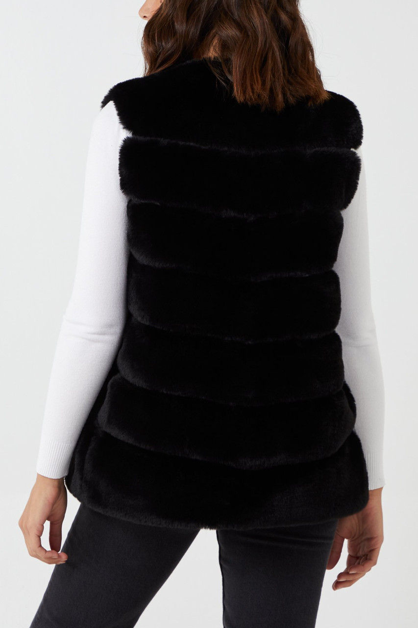 Luxury Pelted Faux Fur Gilet In Black NL9105A Fur Gilets