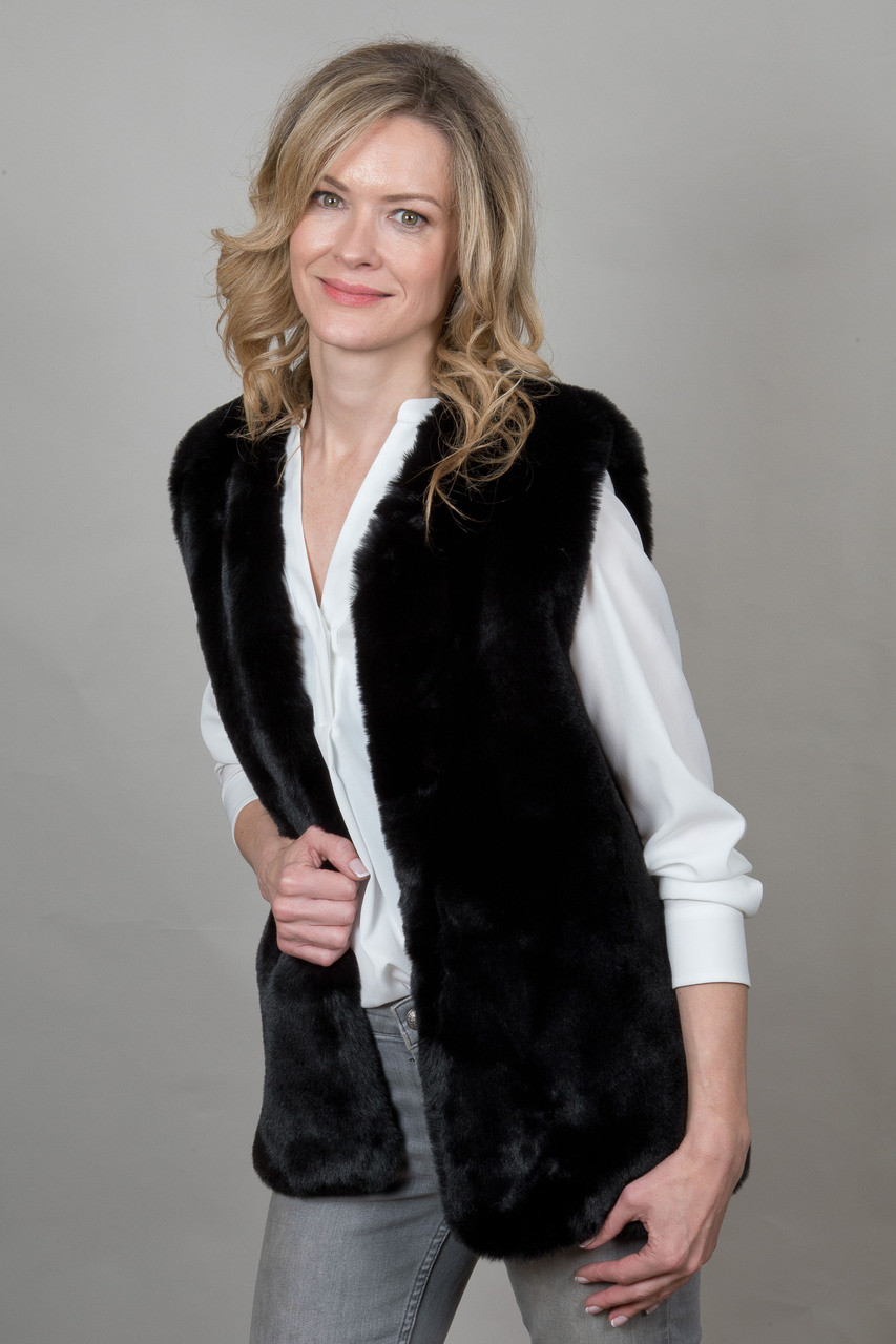 Long black shop fur gilet