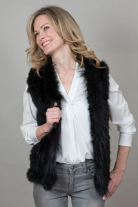 Short Black Rabbit and Fox Fur Gilet