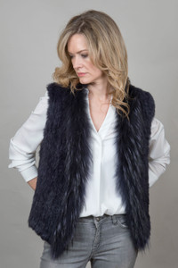 Short Navy Rabbit and Fox Fur Gilet