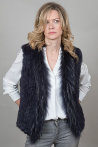 Short Navy Rabbit and Fox Fur Gilet FF46A-07