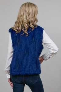 Short Blue Rabbit and Fox Fur Gilet