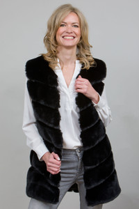 Long Stylish Faux Fur Gilet in Black