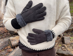 Womens Sheepskin Gloves in Charcoal