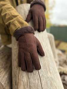  Men's Cuffed Sheepskin Gloves in Light Brown